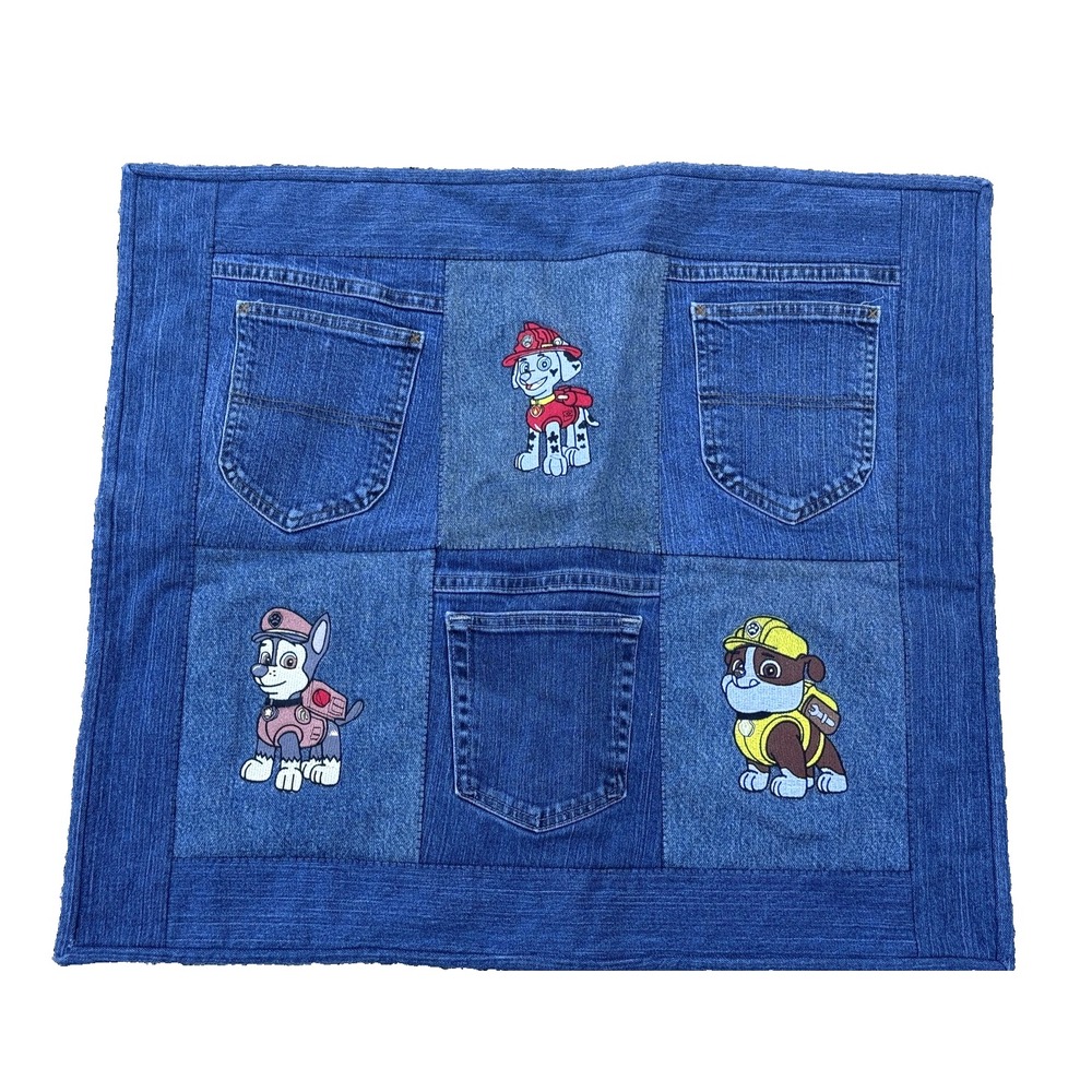 Paw‎ Patrol Denim Pocket Quilt Wall Hanging Handmade Upcycled Jeans Fabric Kids